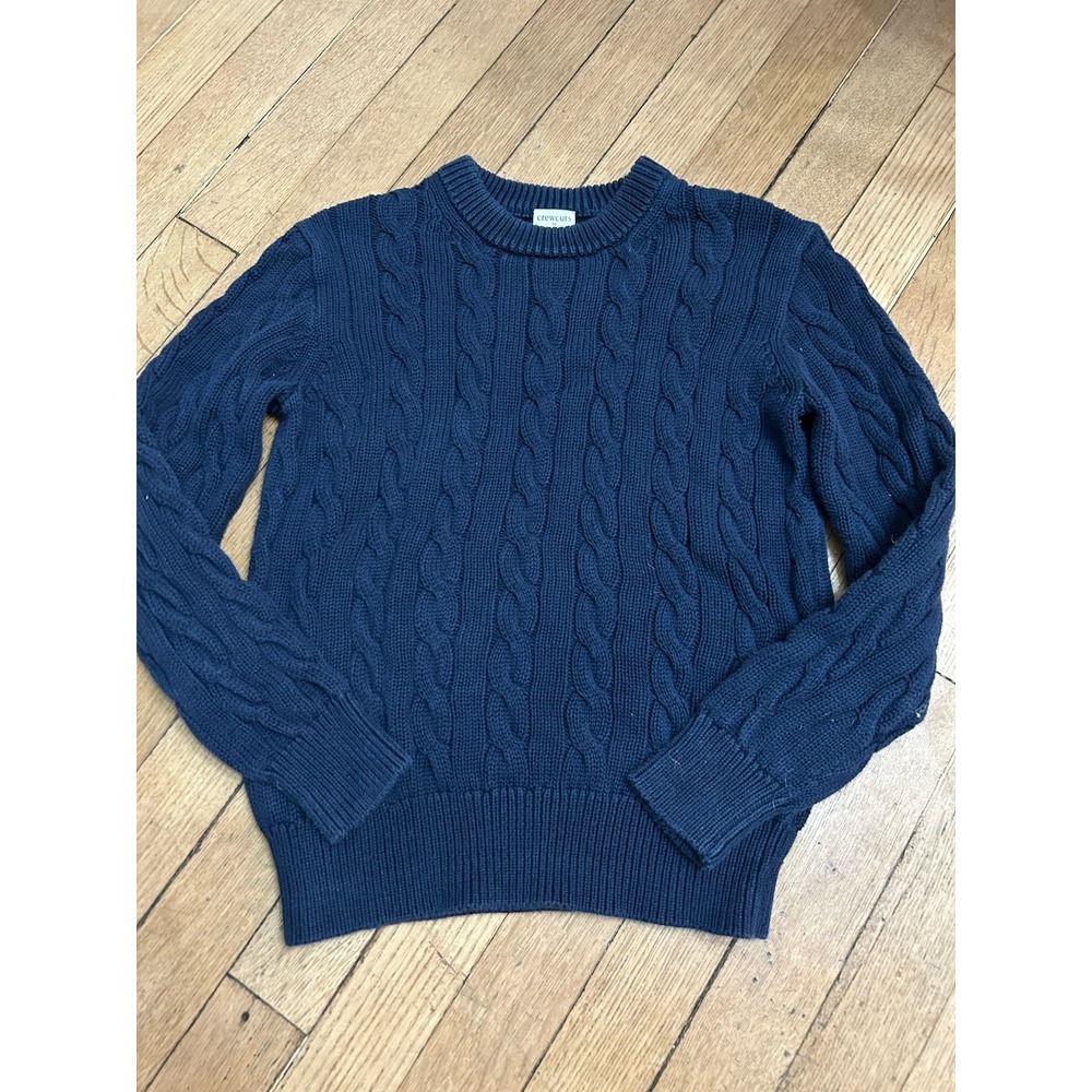 J Crew Crewcuts Size 10/11 Kids Navy Blue Cable Knit Sweater Fisherman